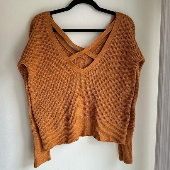 Anthropologie Maeve Cross Back Waffle Knit Sweater - Picture 5 of 7